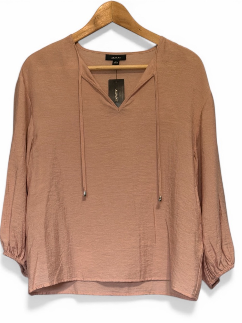 NWT ALFANI WOMENS BOHO BLOUSE PALE PINK/BLUSH SMALL